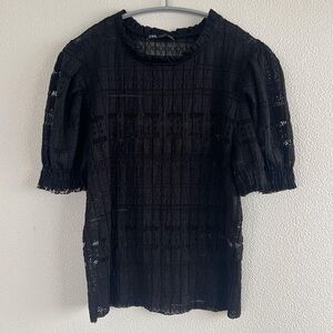 NWOT Zara Black Lace Puff Sleeve Blouse M